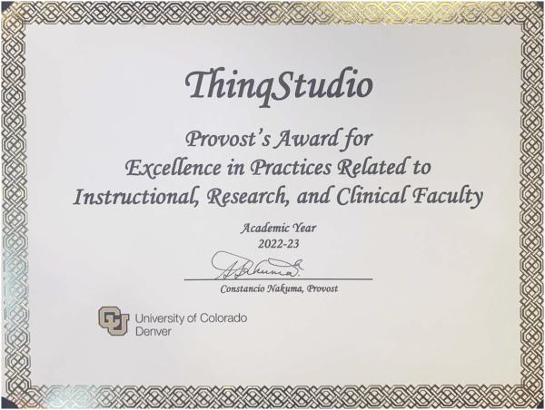 Certificate for Provost's Award 2023